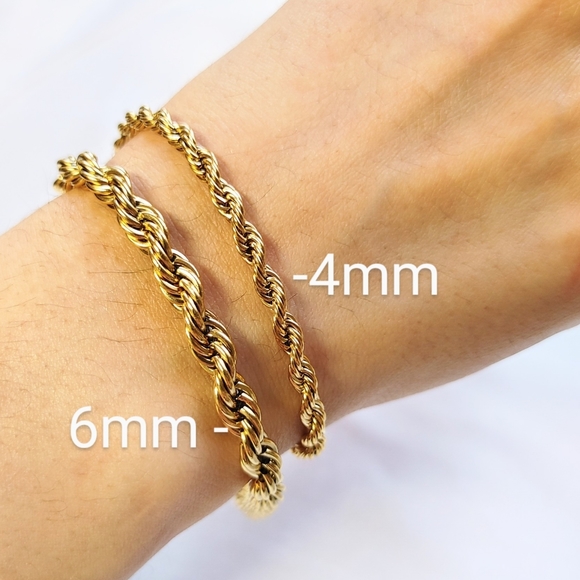 Gold Bracelet Rope Chain 18K PVD Gold Plated Stainless Steel Twist - Picture 4 of 9